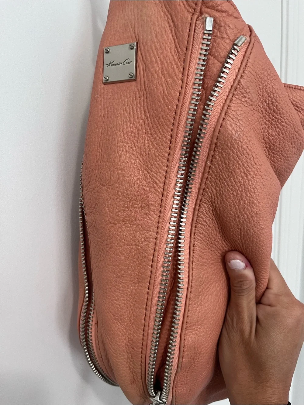Kenneth Cole Leather Salmon Hobo Bag w/ Hidden Zip Pockets